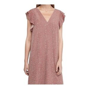 Express V-Neck Ruffle Cap Sleeve Polka Dot Pink Shift Dress‎ Women Size XL